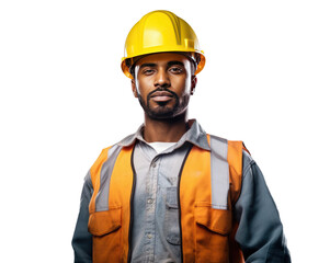 Construction worker man with helmet looking at camera. Generative AI