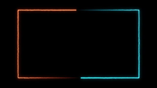 Animated neon light square frame background.loop 4K. Background effects for video clips, presentations