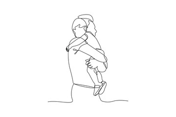 Single one-line drawing Father holding his baby. Father's Day concept. Continuous line draw design graphic vector illustration.