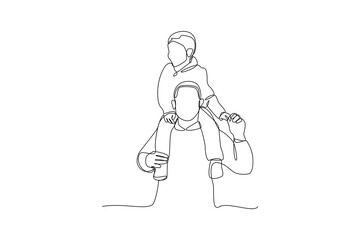 Single one-line drawing of a father having fun with his child. Father's Day concept. Continuous line draw design graphic vector illustration.