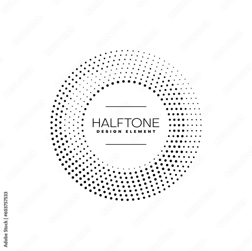 Aufkleber Halftone circle pattern frame border with vector texture of abstract black dots. Modern banner, label or cover with isolated half tone dotted geometric shape. Round frame of random points and spheres