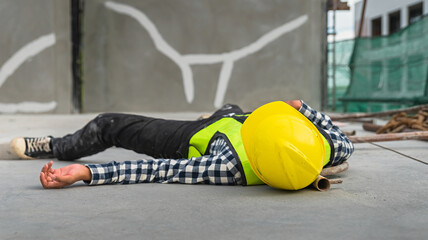 Workers at construction sites fall from heights, fall from scaffolding, are injured and lose...