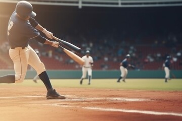 baseball man player sport field ball bat athlete team game horizontal. Generative AI.