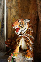 Fototapeta premium sacred tiger statue which is at Wat Tham Sue which is worshiped by the Buddhists who travel to this temple
