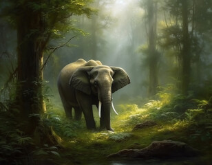 Fototapeta na wymiar Elephant in the green forest.Generative Ai.