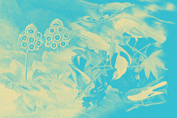 Cyanotype Textured Floral Background