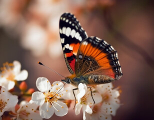 Beautiful butterfly on cherry tree.Generative Ai.