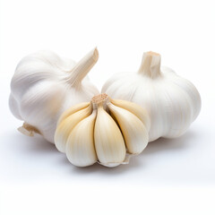 Natural and organic garlic isolated on white background.