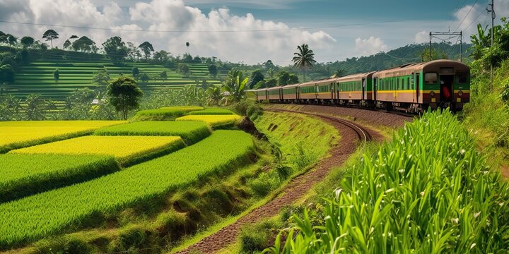 AI Generated. AI Generative.  Photo illustration of asian countrysied adventure vacation by train. Graphic Art
