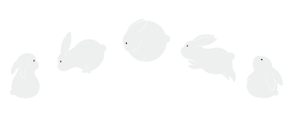 Kawaii rabbits, bunnies, hares horizontal border. Hand drawn cute cartoon animal character illustration. Flat style design, isolated vector. Mid Autumn Festival, Easter print element, Chinese zodiac