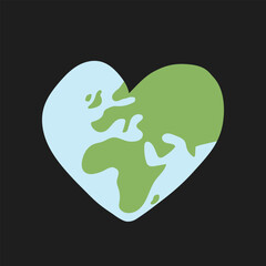 Heart shaped earth. Environment care. Save and love the planet.