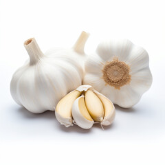Garlic isolated bulb and slices on a white background
