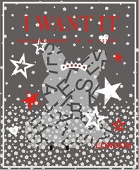 lettering and rabbit print pattern