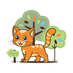 cute cat cartoon illustrations with tree on behind, stylish for other print, vector, illustration, cartoon