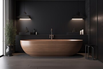 Fototapeta na wymiar basin interior bathroom modern bathtub luxury furniture wood design home black. Generative AI.