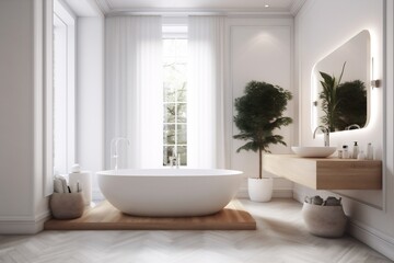 Fototapeta na wymiar home bathroom luxury bathtub white modern wood house architecture tub interior. Generative AI.