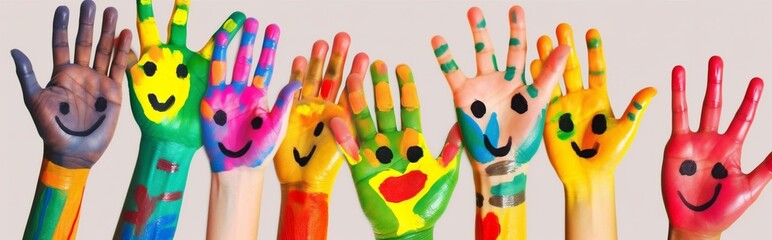 art hand fun concept smile paint finger colorful child artist. Generative AI.