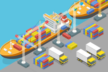 Naklejka premium 3D Isometric Flat Vector Conceptual Illustration of Maritime Port, Transport Logistics