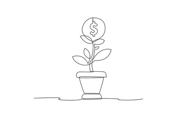 Continuous one-line drawing financial growth. Financial literacy concept single line drawing design graphic vector illustration
