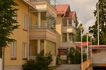 row of houses with a balcony in Finland