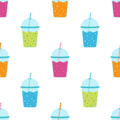 seamless pattern of bubble tea in plastic cup