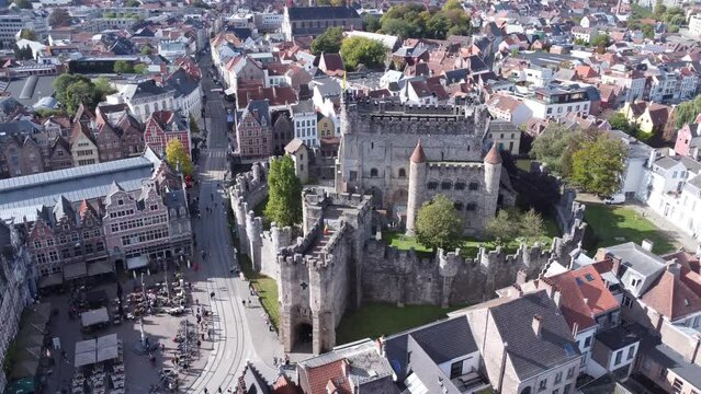 video drone chateau des comtes de flandres Gand Belgique europe