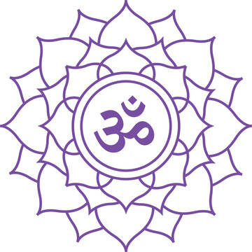 om Crown chakra Sahasrara icon yoga zen symbol purple minimal simple aura reiki kundalini