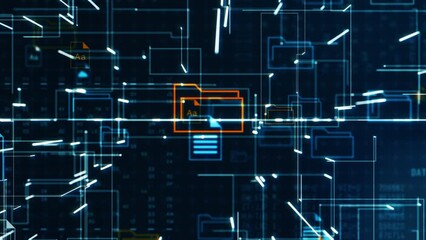 abstract network grid with files and folders, futuristic software interface, digital document management system, store, search and organize documents, corporate business, paperless office, cloud compu - Powered by Adobe