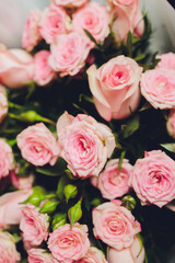 Obraz na płótnie Canvas Bouquet of pink roses. Close-up, top view.