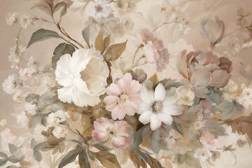 Obraz na płótnie Canvas leaf peony delicate flower design seamless watercolor fashion wallpaper background illustration. Generative AI.