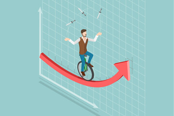 3D Isometric Flat Vector Conceptual Illustration of Investment Risk, Uncertainty Rise © TarikVision