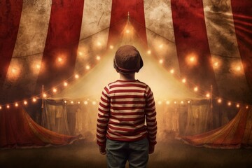 Fototapeta na wymiar Circus tent arena performer striped child. Generate Ai