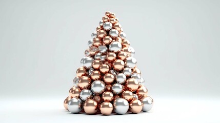 Christmas tree made of copper christmas balls on bright white background. Creative idea concept. 3d rendering generative ai