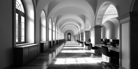 AI Generated. AI Generative. Photo illustration of empty free office place with no people around. Graphic Art