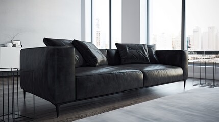 Luxury black alcantara sofa for the real comfortand and for sensory touch. Generative AI Technology 