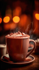 Obraz premium Illustration of a cup of hot chocolate with a blurry environment, creating a cozy atmosphere. Generative AI