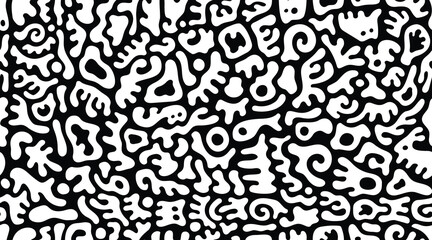Continuous Seamless Black and White Abstract Gummy Shaped Doodle Pattern