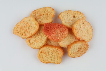 Bread crackers snacks on a white background.