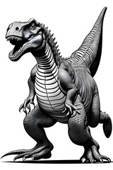 ai-generated, illustration of a dinosaur done in black and white