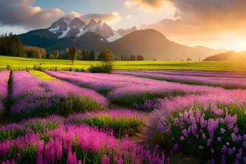 lavender field at sunset by AI generative