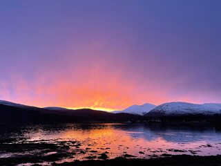 Sunrise over Glen Coe. Loch Linnhe. Scottish Highlands. 