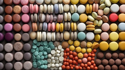 Assortement of different colored macarons created using generative AI tools
