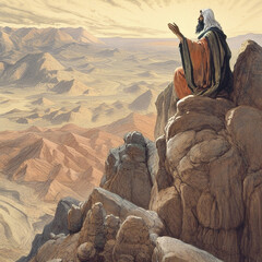 Moses receiving the ten commandments at Mount Sinai, religion and faith, prophet of judaism and christianity, generative AI
 - obrazy, fototapety, plakaty