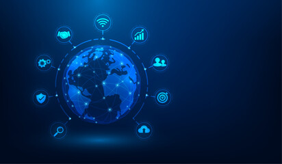 business global internet connection digital technology with icon. online communication network. Finance, marketing and investment. vector illustration fantastic hi tech design.
