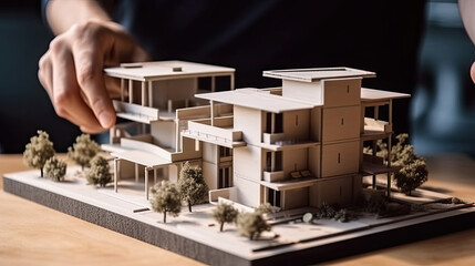 Fototapeta na wymiar Close up of an architect or engineer making a model house