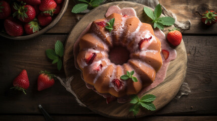 Strawberry Bundt Cake on a Rustic Table