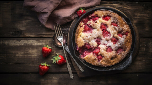 Strawberry Spoon Cake on a Rustic Table