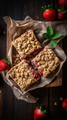 Strawberry Oatmeal Bars on a Rustic Table