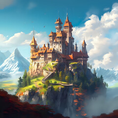 An epic fantasy illustration featuring a giant castle beautiful magic mysterious tale, generated by Ai