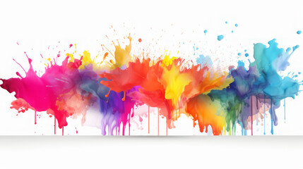 Fototapeta na wymiar Color liquid ink splash abstract background rainbow art. Rainbow splash collage mix flow drip. Fluid wave color yellow, red, green, blue isolated. Liquid ink palette motion. Generative AI illustration